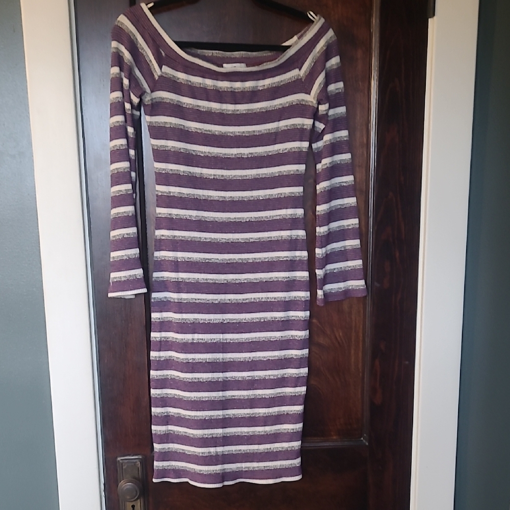 Socialite Purple and Cream Striped Long Sleeve Bodycon Dress
